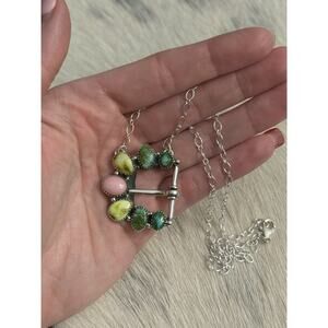 Sterling Silver Palomino Pink Conch Sonoran Gold Turquoise Belt Buckle Necklace